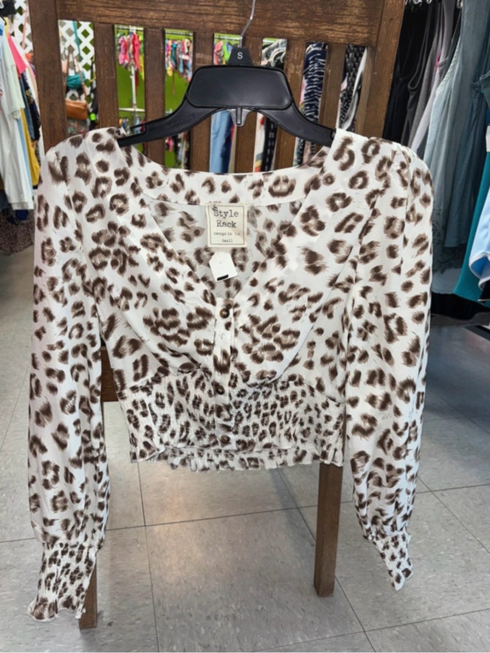 Style Rack White and Brown Leopard-Print Button Front Crop Top